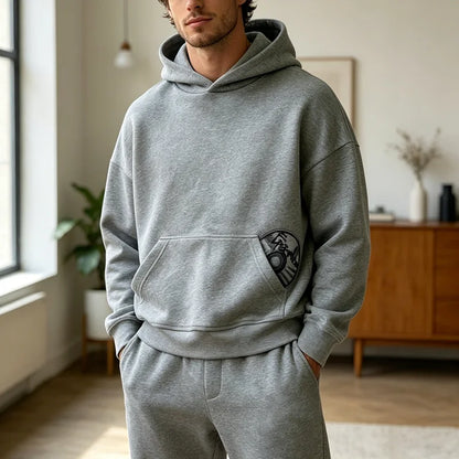 Spring New Street Trendy 3D Embroidered Pattern Hoodie Pants Set Y2K Solid Color Versatile Two Piece Set for Couples